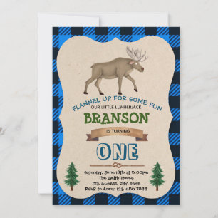 Invitation Fête d'anniversaire du orignal bûcheron bleu