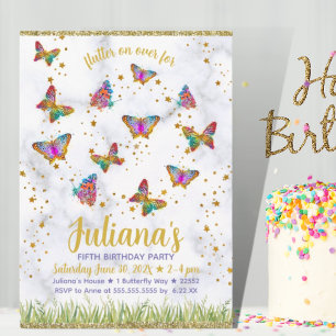 Invitation Fête d'anniversaire du papillon brillant coloré