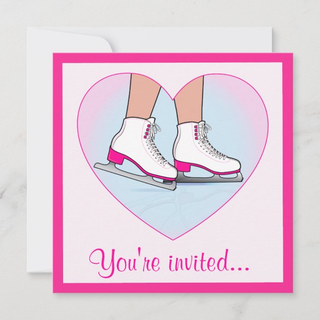 Invitation Fête d'anniversaire du patin à glace rose (Devant)