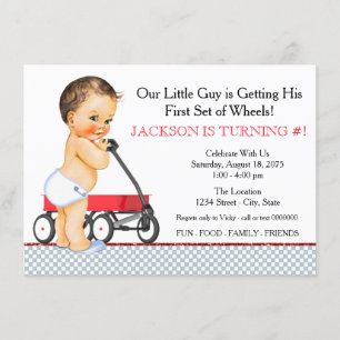 Invitation Fête d'anniversaire du petit garçon avec wagon rou