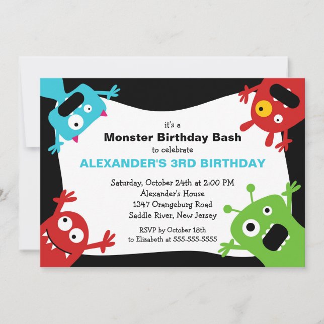 Invitation Fête d'anniversaire du petit monstre de CUB (Devant)