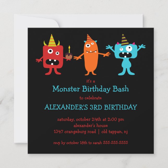 Invitation Fête d'anniversaire du petit monstre de CUB (Devant)