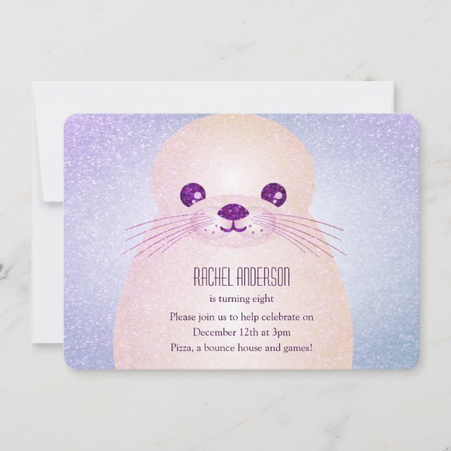 Invitation Fête d'anniversaire du phoque Lilac de la fille (Devant)