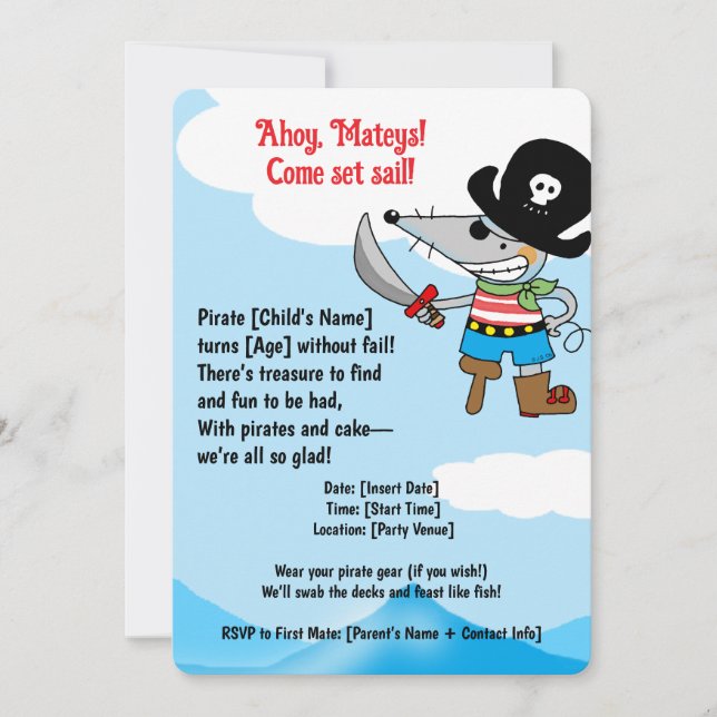 Invitation Fête d'anniversaire du Pirate (Devant)