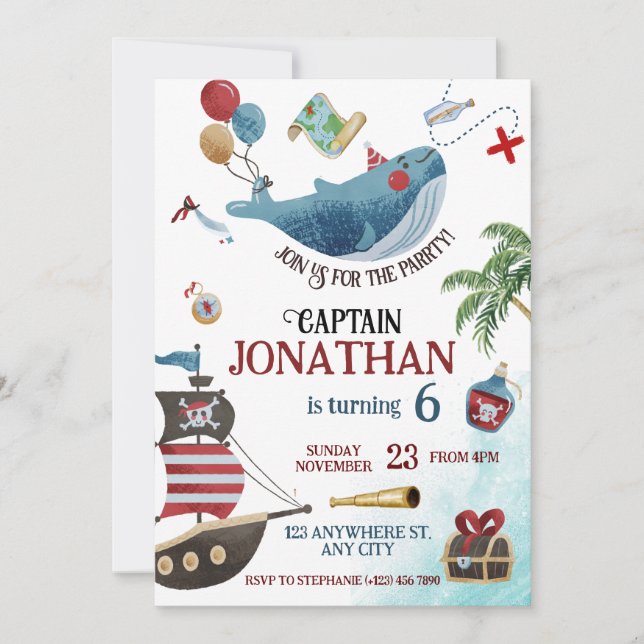Invitation Fête d'anniversaire du Pirate (Devant)