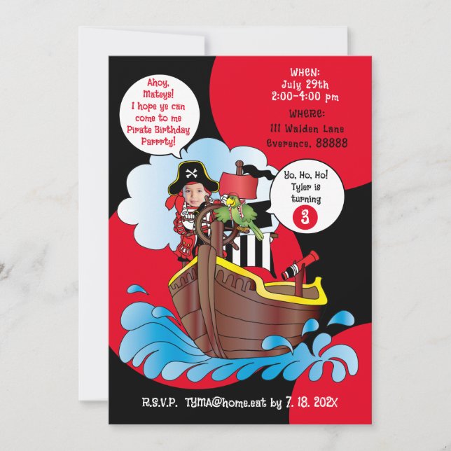 Invitation Fête d'anniversaire du Pirate (Devant)