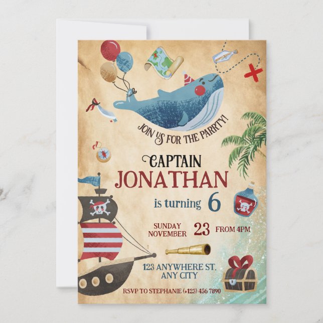 Invitation Fête d'anniversaire du Pirate (Devant)
