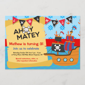 Invitation Fête d'anniversaire du pirate, Ahoy Matey