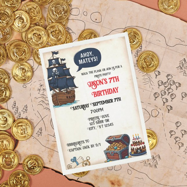 Invitation Fête d'anniversaire du pirate d'Ahoy Matey (Créateur téléchargé)