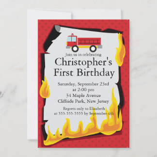 Invitation Fête d'anniversaire du pompier de camionnette