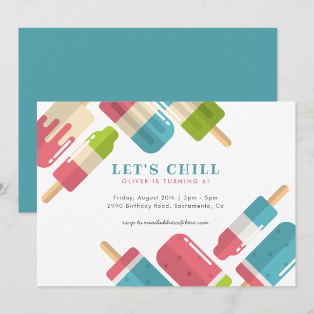 Invitation Fête d'anniversaire du Popsicle d'été moderne (Devant / Derrière)