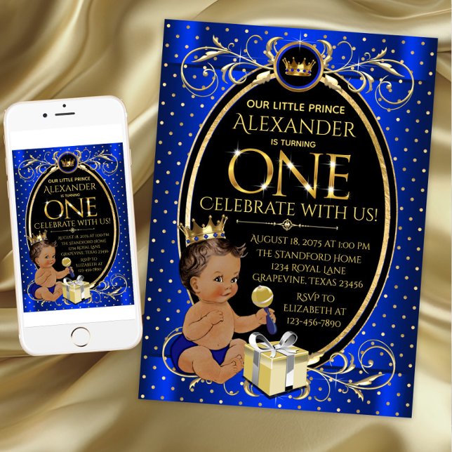 Invitation Fête d'anniversaire du prince afro-américain (Prince first birthday party invitation. Available for instant download and printed invitations.)