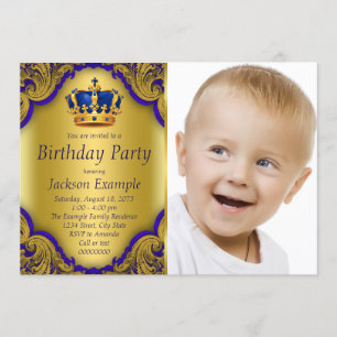 Invitation Fête d'anniversaire du Prince Bleu et Or