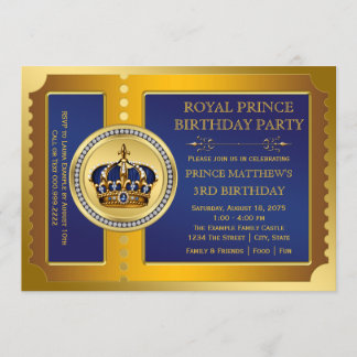 Invitation Fête d'anniversaire du prince bleu royal et or