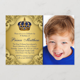 Invitation Fête d'anniversaire du Prince Couronne d'Or Bleu