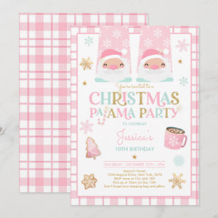 Invitation Fête d'anniversaire du pyjama de Noël rose et or