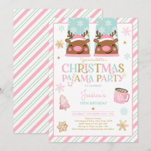 Invitation Fête d'anniversaire du pyjama de Noël rose et or