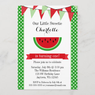 Invitation Fête d'anniversaire du Red Bunting de Watermelon