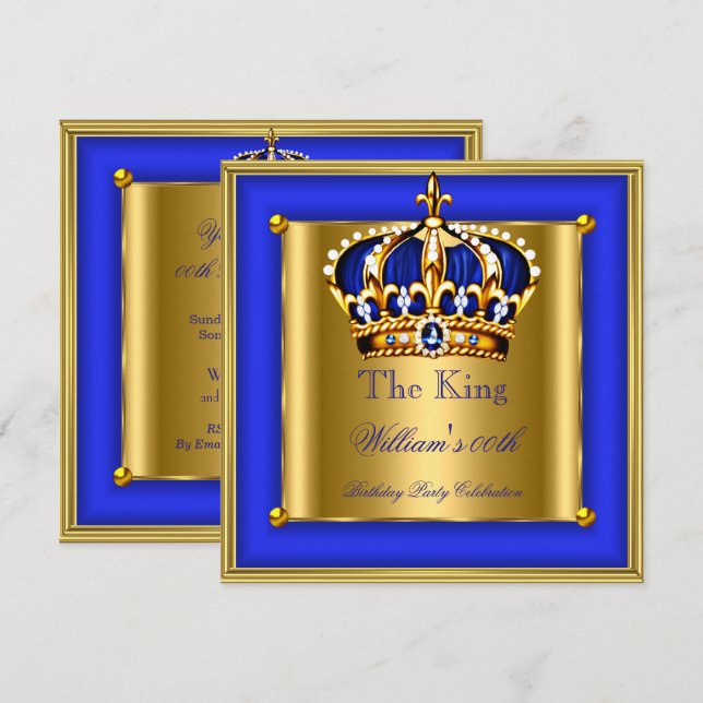 Invitation Fête d'anniversaire du roi ou de la reine Royal Bl (Devant / Derrière)