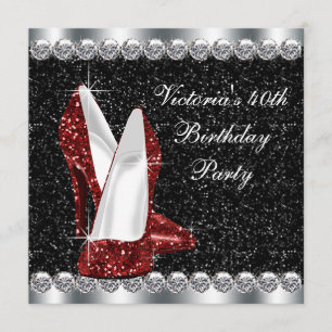 Invitation Fête d'anniversaire du rouge rouge élégant de la