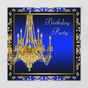 Invitation Fête d'anniversaire du Royal Blue Gold Damask Chan