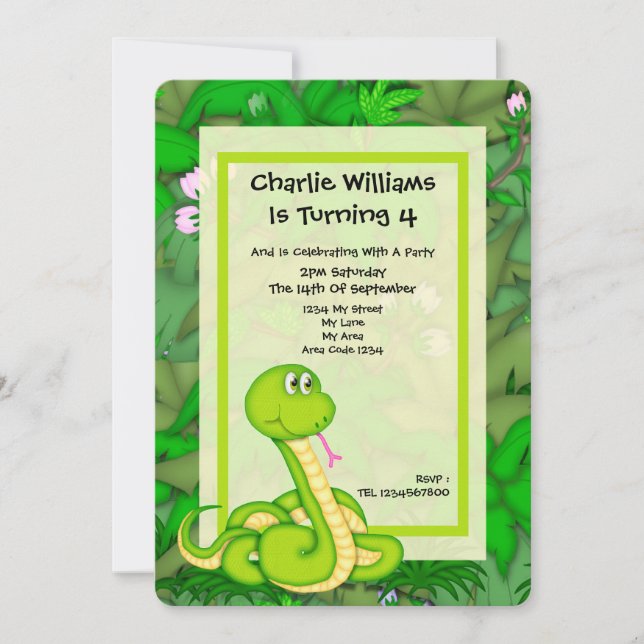 Invitation Fête d'anniversaire du serpent (Devant)