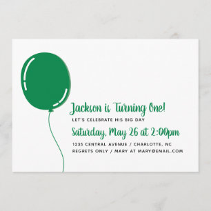 Invitation Fête d'anniversaire du Simple Green Ballon moderne