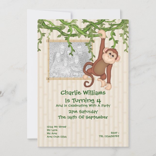 Invitation Fête d'anniversaire du singe (Devant)