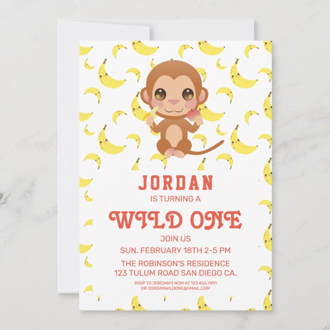 Invitation Fête d'anniversaire du singe (Devant)