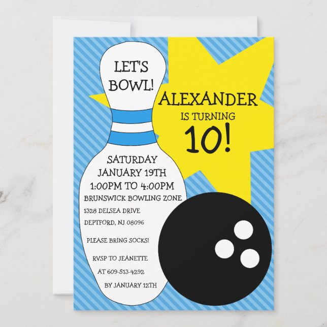 Invitation Fête d'anniversaire du Sky Blue Bowling Bash Bowli (Devant)