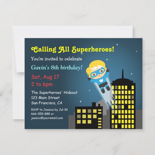 Invitation Fête d'anniversaire du Super-héros du vol mou (Devant)