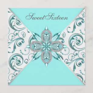 Invitation Fête d'anniversaire du Sweet sixteen bleu Turquois