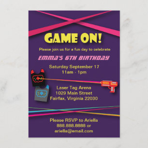 Invitation Fête d'anniversaire du Tag laser de fille