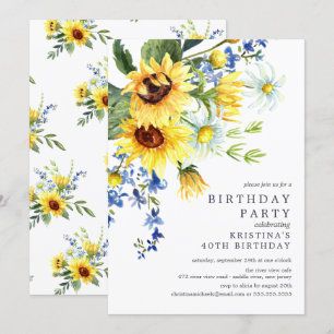 Invitation Fête d'anniversaire du tournesol jaune joyeux