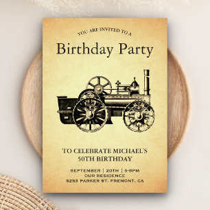 Invitation Fête d'anniversaire du train vintage