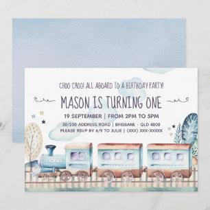 Invitation Fête d'anniversaire du train Watercolor
