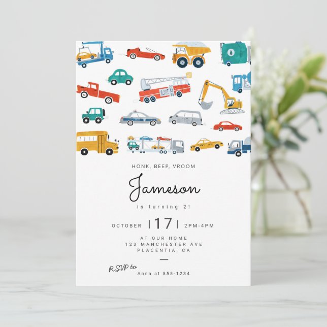 Invitation Fête d'anniversaire du transport urbain moderne (Debout devant)