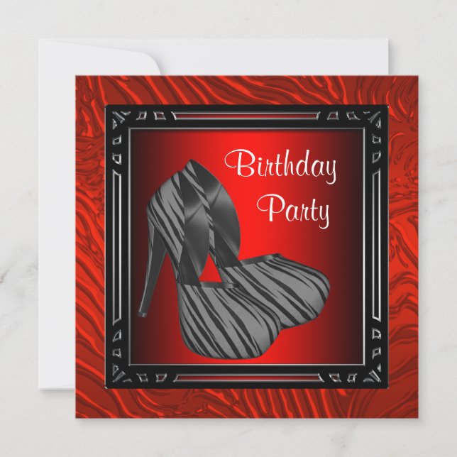 Invitation Fête d'anniversaire du zèbre rouge de femme (Devant)