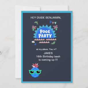 Invitation fête d'anniversaire d'un adolescent de la piscine