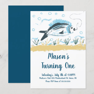 Invitation Fête d'anniversaire d'un poisson tournant sur un t