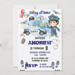 Invitation Fête d'anniversaire d'un policier moderne personne