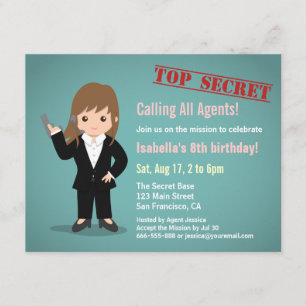 Invitation Fête d'anniversaire d'une fille agent secret
