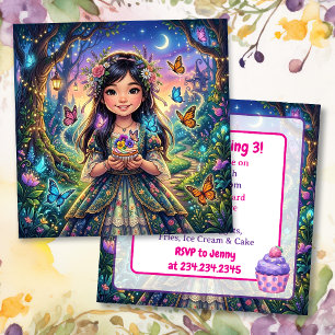 Invitation Fête d'anniversaire d'une fille asiatique, papillo