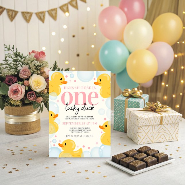 Invitation Fête d'anniversaire d'une fille de canard chanceus (Créateur téléchargé)