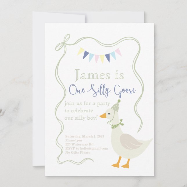 Invitation Fête d'anniversaire d'une oie sotte (Devant)