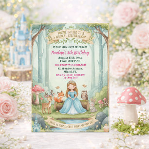 Invitation Fête d'anniversaire d'une princesse avec les anima