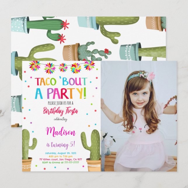 Invitation Fête d'anniversaire Editable Cute Photo (Devant / Derrière)