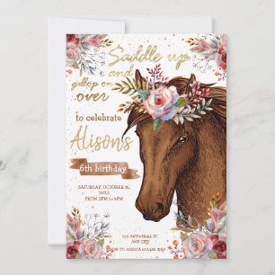 Invitation Fête d'anniversaire Editable Horse Cowgirl