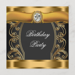 Invitation Fête d'anniversaire Elégant Black and Gold