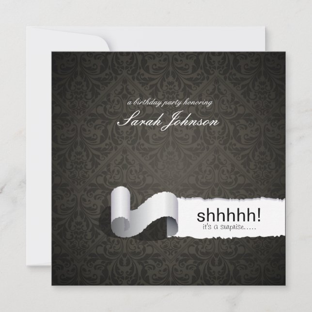 Invitation Fête d'anniversaire Elegant Damask Surprise (Devant)